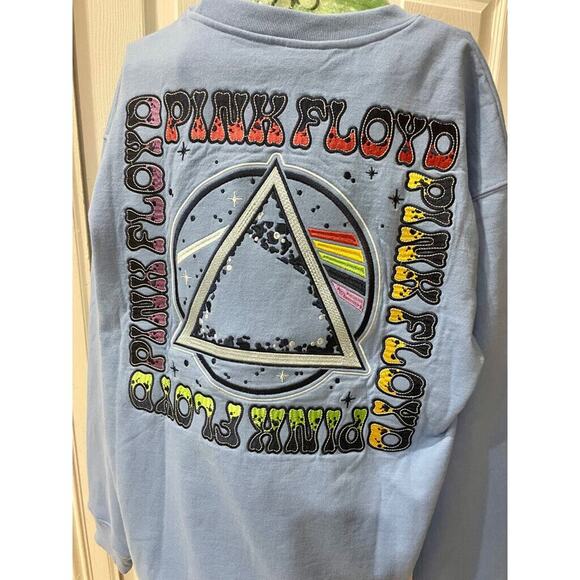 PINK FLOYD SWEATSHIRT EMBROIDERED  ROCK PSYCHEDELIA 60’ PRISM RAINBOW BEAM Sz M - Picture 11 of 14
